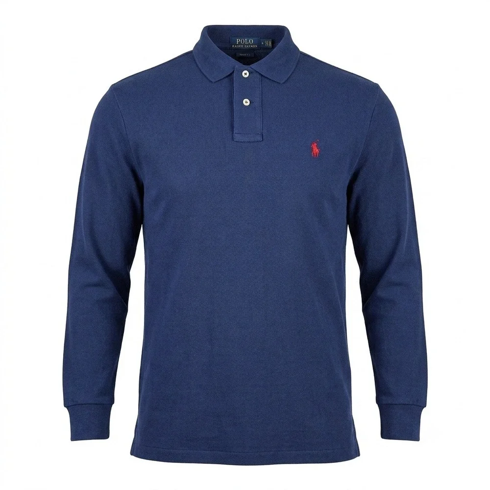 NWT Polo Ralph Lauren Mens Long Sleeve Polo Shirt Navy Blue Red Pony Mesh 2XL‎